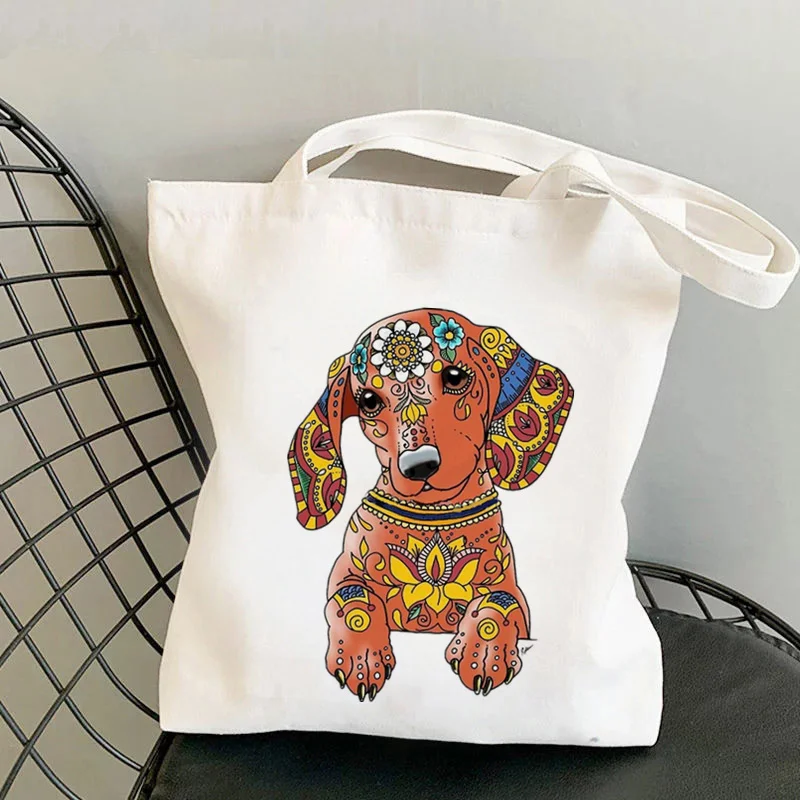 

Сумка шоппер такса собачка поп-арт поп-принт кавайная сумка Харадзюку женская сумка для покупок холщовая женская сумка тоут