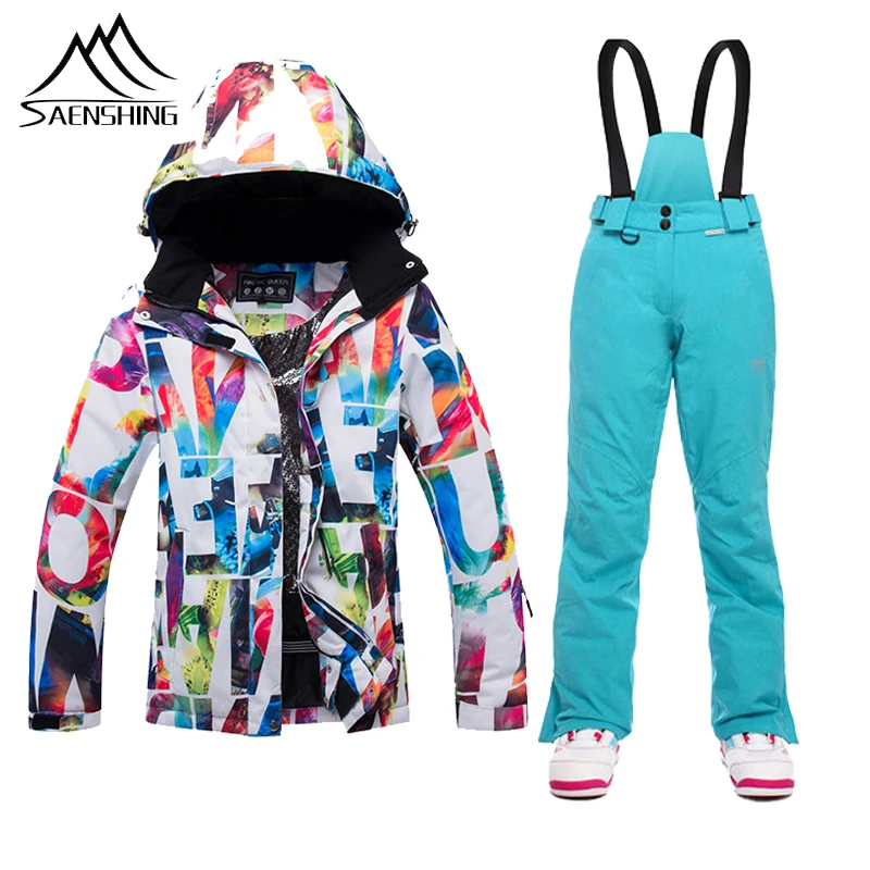 SAENSHING/Теплая Лыжная куртка + штаны на подтяжках для сноуборда водонепроницаемый