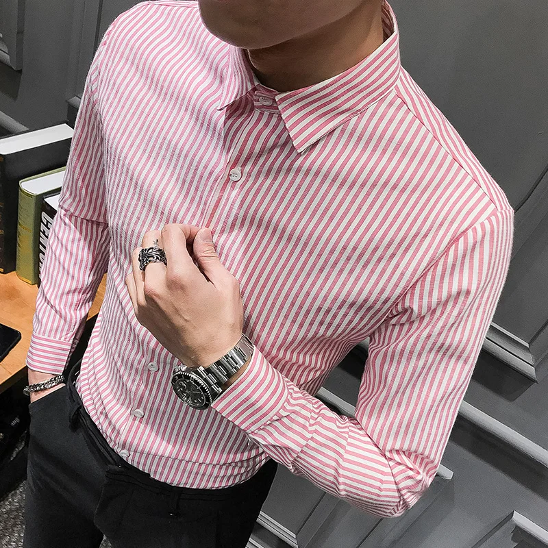 Рубашка мужская приталенная в Вертикальную Полоску деловая сорочка с длинным