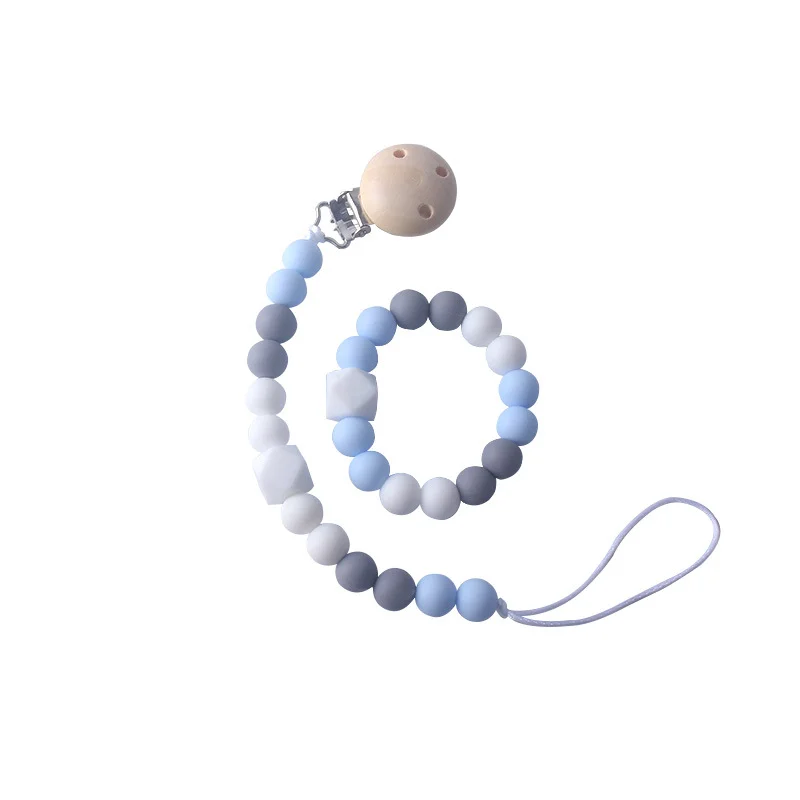 

Baby Nipple Clip Chain Baby Soothing Molar Bracelet Natural Teething Grasping Toy Silicone Bead Toddler Teether Newborn DIY Gift