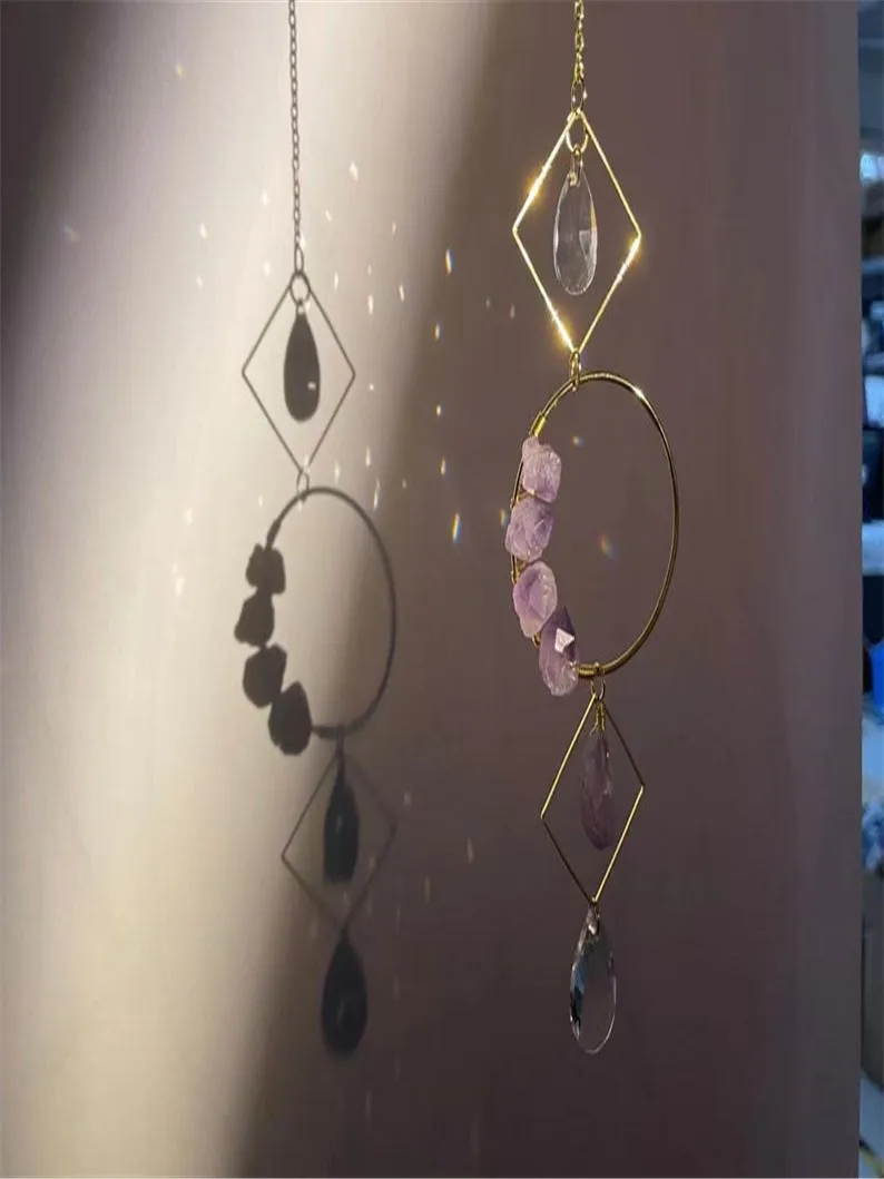 Celestial Amethyst Crescents circle crystal suncatcher/light catcher/suncatchers prism/Angel Aura quartz Suncatcher/Light Catche