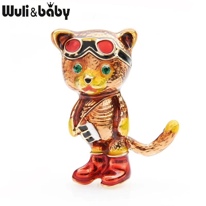 Wuli&baby коричневые эмалированные стеклянные броши-кошки для женщин и мужчин медведь животное Повседневная брошь для вечеринки булавки подарки