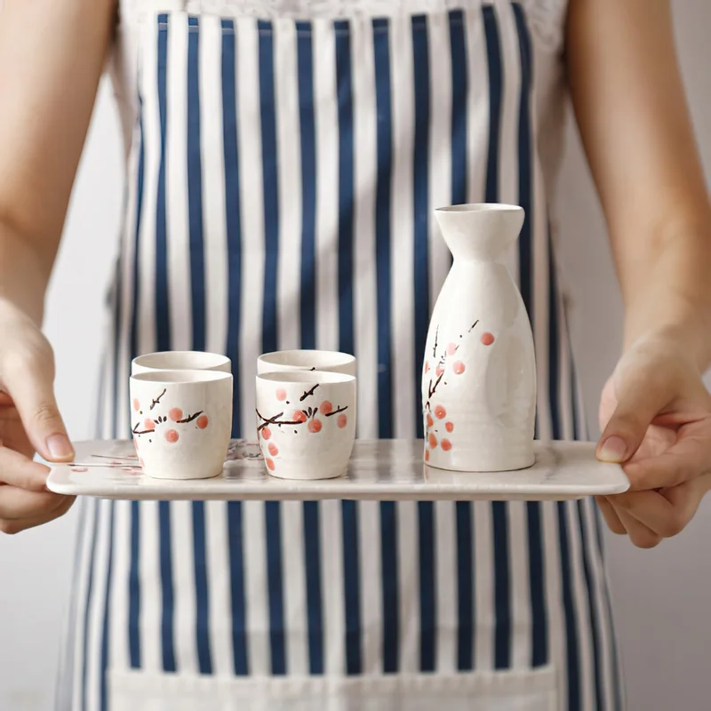 

Ceramic Wine Set Japanese Flower Sake Pot Flagon Liquor Cup Insulation Spirits Pattern Bar decoration Household kitchen supplies