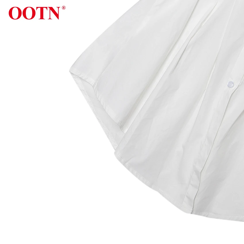 OOTN отложной воротник офисная рубашка платье дамы фонарь с длинным рукавом Элегантная плиссированная Туника белые женские платья осень
