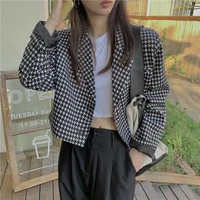 2021 new fashion versatile tops womens short suit jacket plaid design korean loose casual coat female