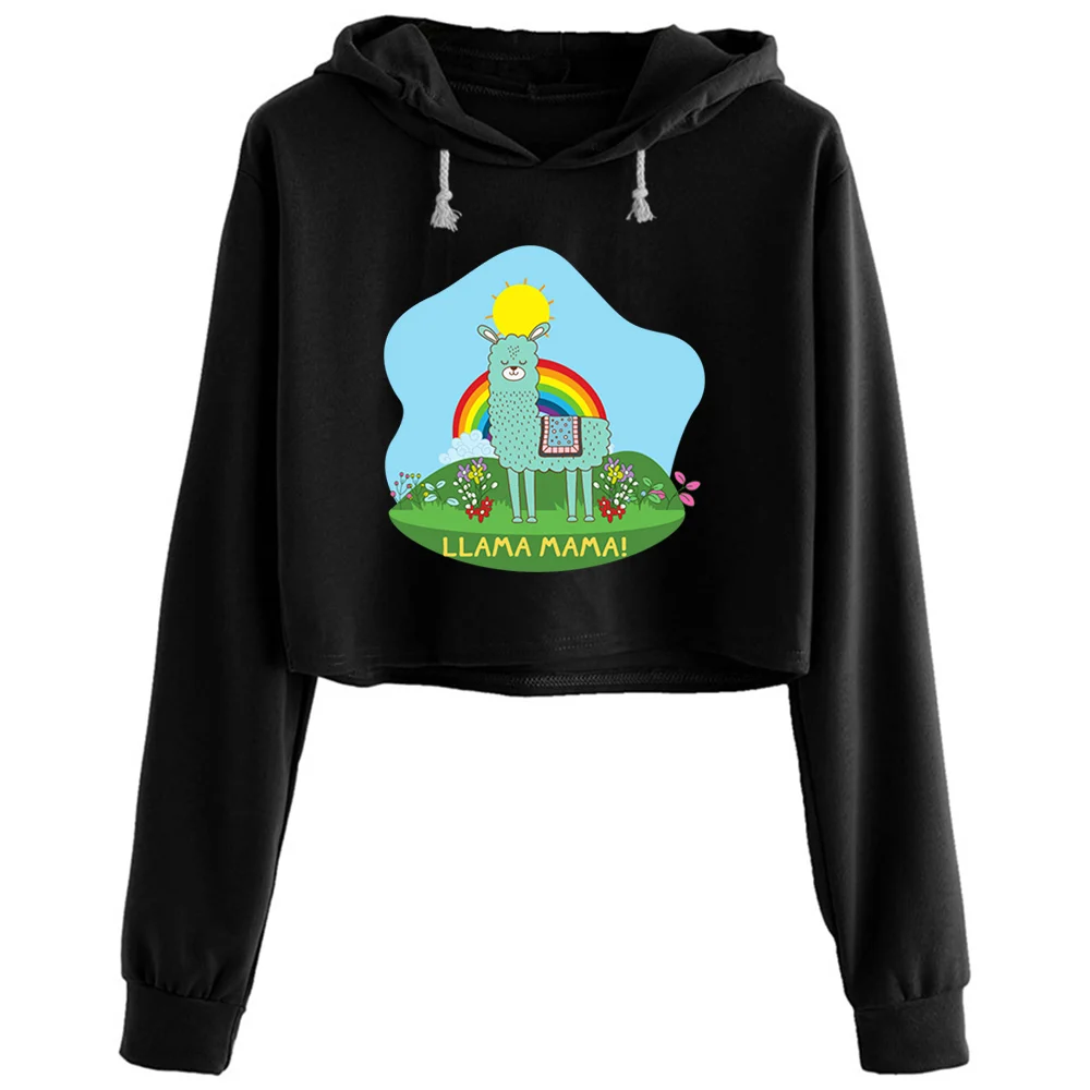 

Llama Mama Crop Hoodies Women Kawaii Goth Grunge Harajuku Pullover For Girls