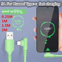 90 degree 5a fast charging typc c usb cable liquid silicone data usb cable for huawei p30 p40pro for samsung s9 s10e