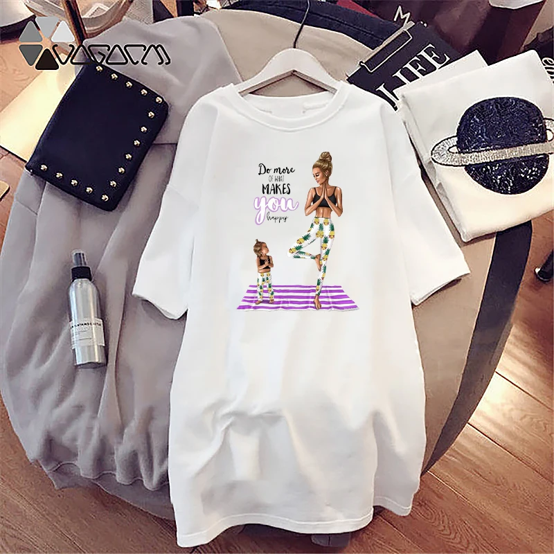 

Dress Yoga Mom Print Mini Women Loose Summer Fashion T-Shirt Dresses Korean Short Sleeve Streetwear Casual Pullover Robes 2021