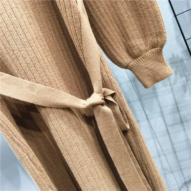 

2021 New Autumn Winter Women Sweater Dress Bodycon Slim Bottom Office Dress Ladies Elastic Thicken Pencil Knit Dress With Belt