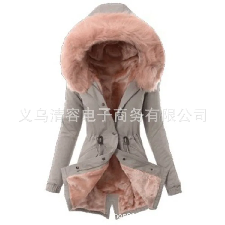 AliExpress, новинка,, Женская однотонная Повседневная теплая хлопковая стеганая одежда с меховым воротником и завязками