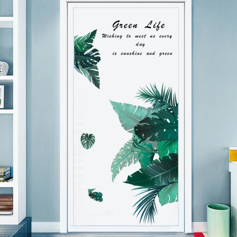 Декоративные наклейки на стену в виде зеленых листьев для украшения гостиной