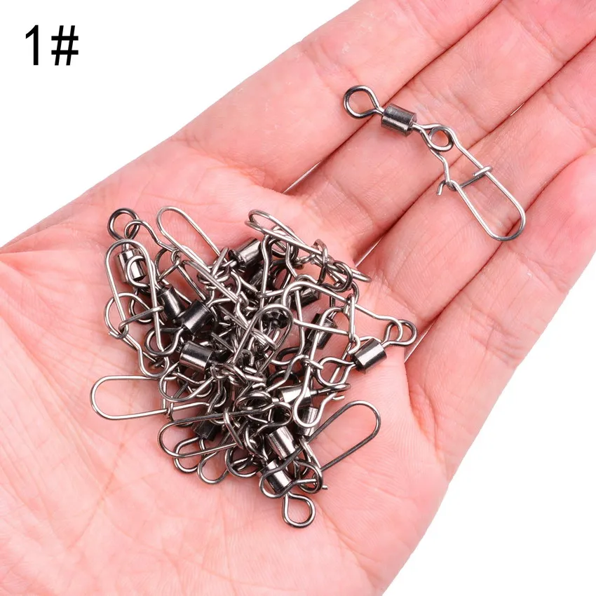 2/0# 1/0# 1#-14# Stainless Steel Fishing Connector Pin Bearing Rolling Swivel Snap Pins Fishing Tackle Accessories with box