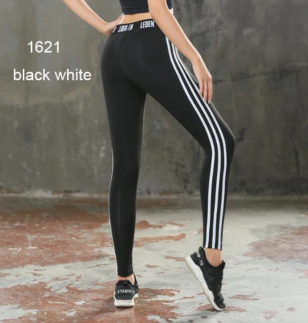1621 black white Женские Штаны Для Йоги, быстросохнущие леггинсы для фитнеса, тонкие полосатые спортивные штаны, женские леггинсы для спортзала, спортивные брюки, обтягивающие штаны для тренировок и бега - Цвет: 1621 black white