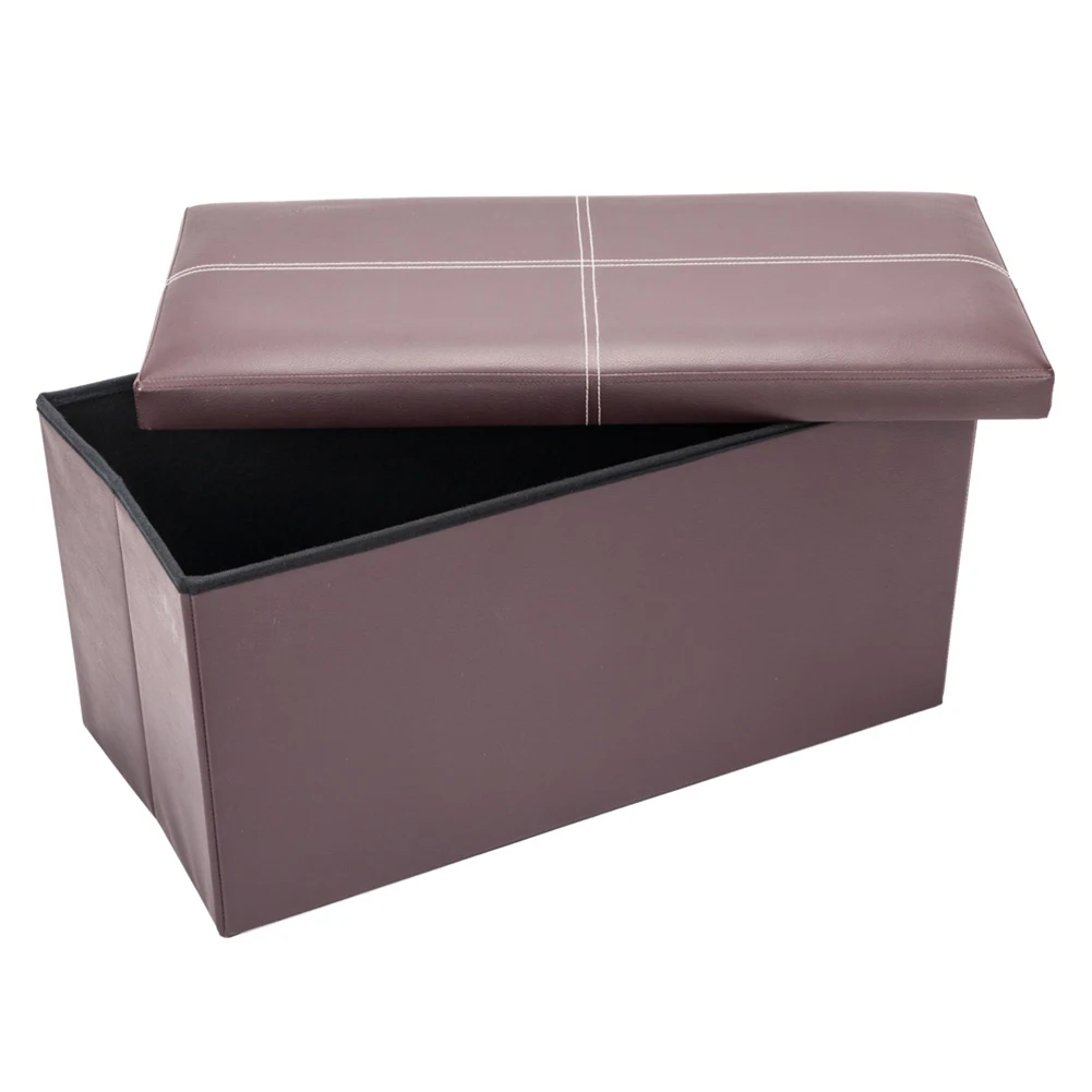 

PU Leather Footstool Rectangle Shape Brown Chair Shoe Changing Glossy Stool with Cover Home Furniture 76 x 38 x 38cm