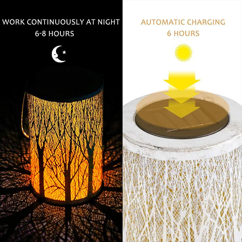 

LED Solar Projection Light Outdoors Street lamp Retro Hanging Solar Lantern Lamp Metal Leaf decor For Garden Table