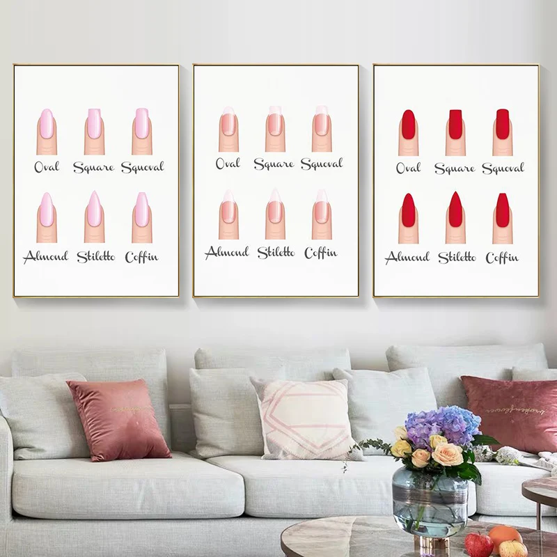 

Nail Shapes Beauty Salon Wall Posters & Prints Decor Makeup Gifts Nail Type Guide Art Canvas Painting Pictures For Nail Salons