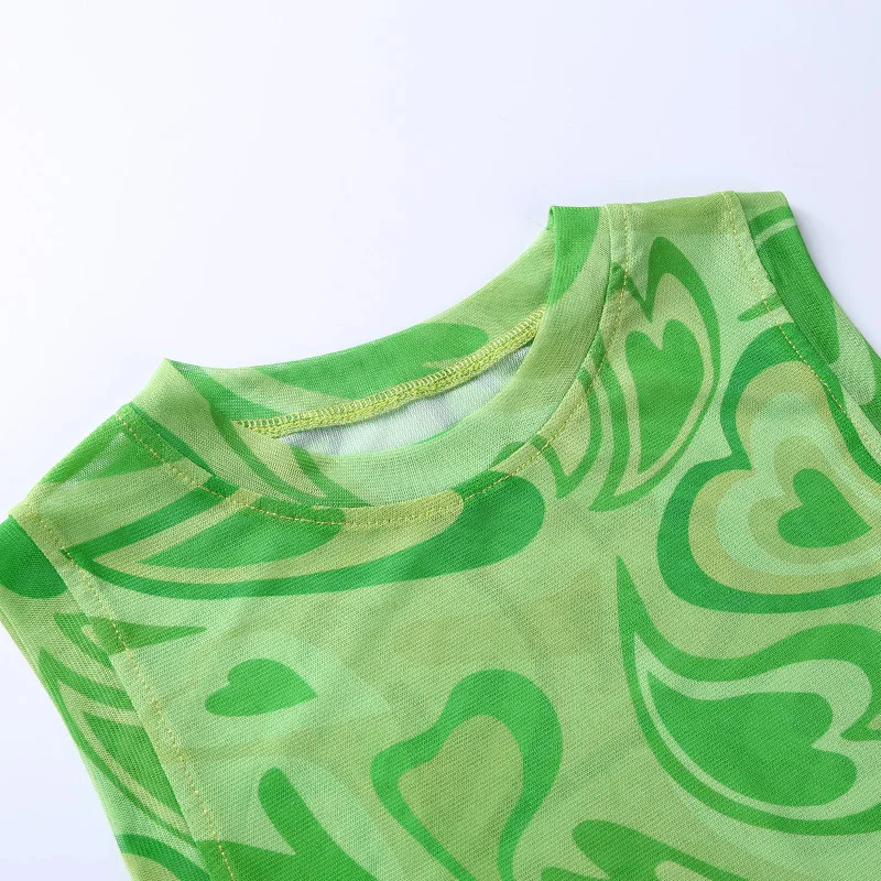 Уличная одежда сетчатые майки женские топы без рукавов с принтом сердца