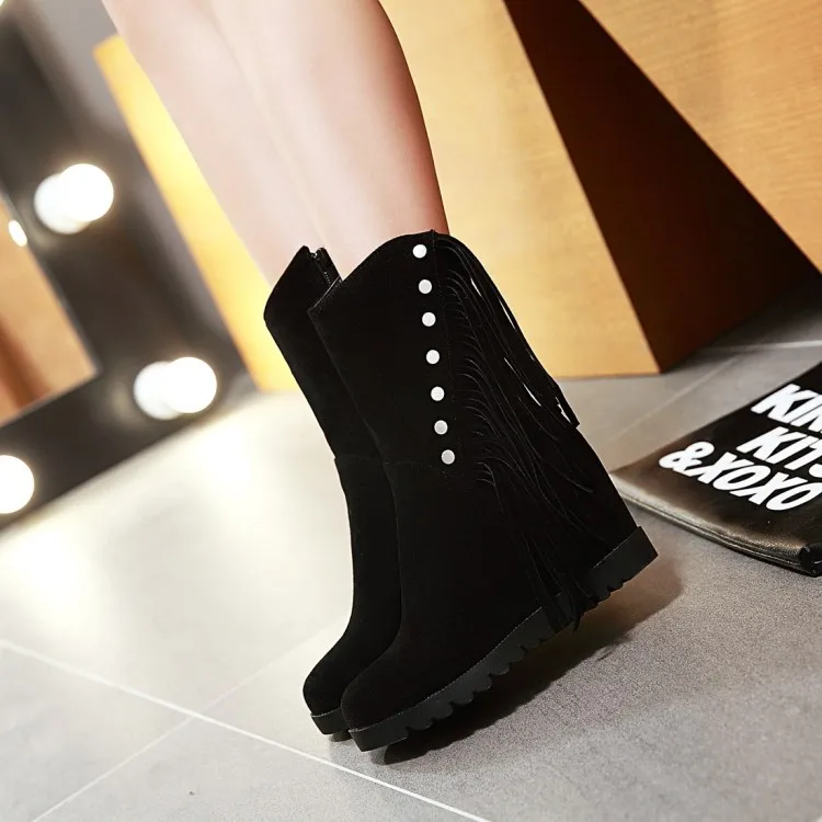 

Женские ботинки больших размеров 9, 10, 11, 12, женская обувь, женские ботинки, зимние ботинки с кисточками и боковой молнией внутри