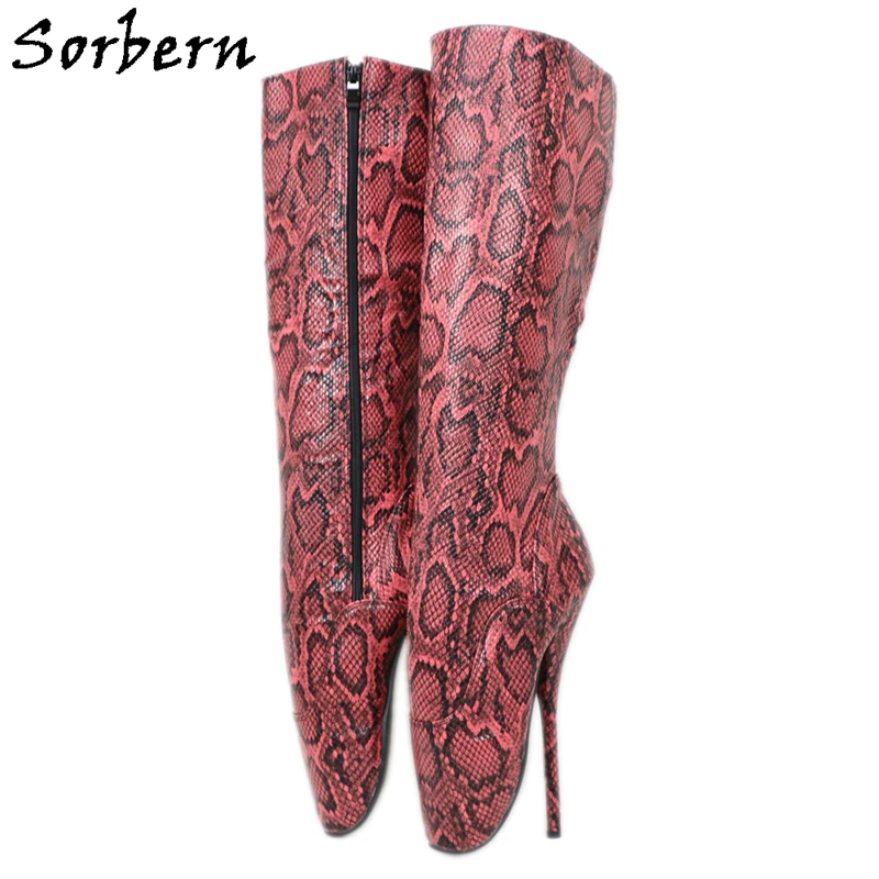 

Sorbern Python Knee High Boots Vagan Ballet Stilettos 7 Inch Heels Custom Wide Fit Long Shaft Length Boot Unisex Big Size 36-46