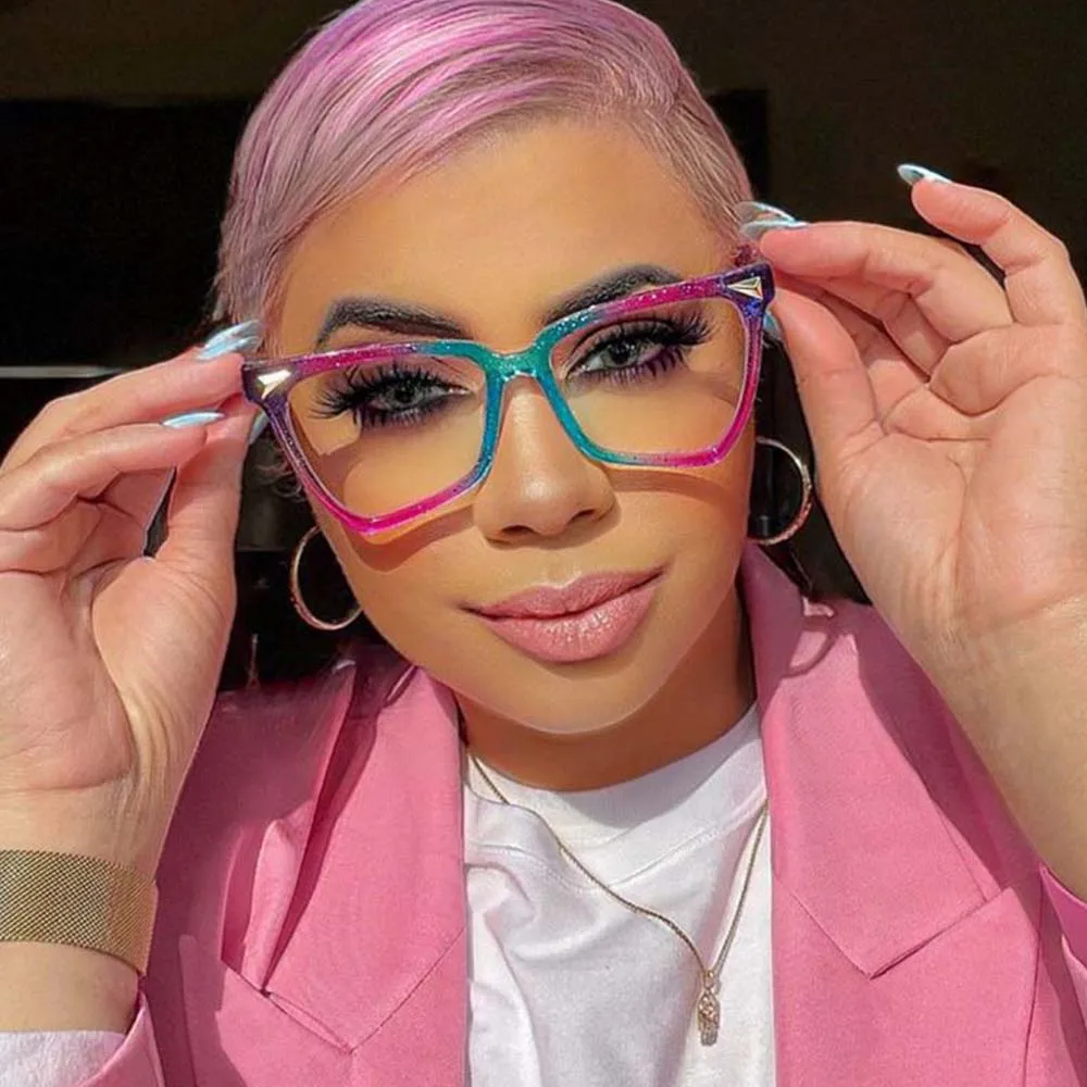 80007 радужные очки кошачий глаз с защитой от синего света оправа желеобразных