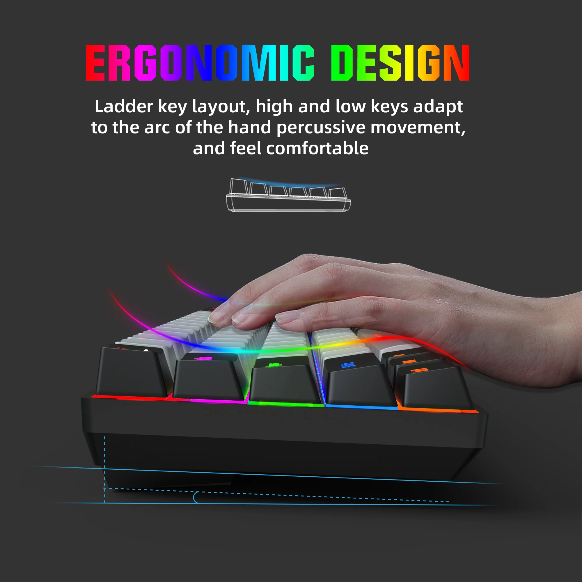 68 keys mechanical keyboard ergonomics rgb backlit led red blue switch gaming keyboard for pc laptop office free global shipping