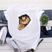 summer cotton women t shirt cat print short sleeve graphic tee tops casual o neck female tshirt