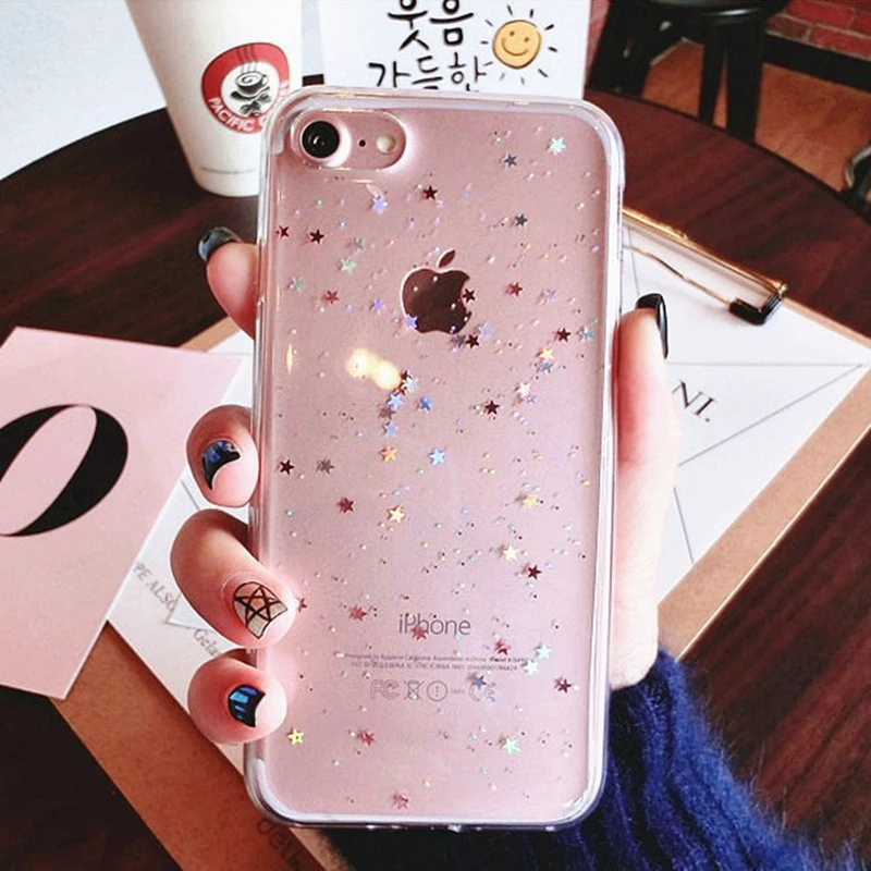 Прозрачный блестящий чехол со звездами для iphone 11 XS MAX X 7 8 plus мягкий из ТПУ 6 s