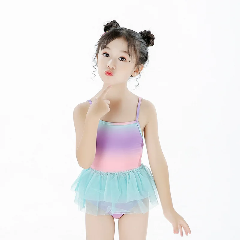 INS KID'S Swimwear Female Girls One-piece Cute Gradient Ballet Skirt Yarn Mesh Dress-Princess | Детская одежда и обувь