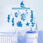 Наклейки на стены морских природа морской Животные аквариум Океан морской рыбы лодка на стену Стикеры домашний декор Детская комната Ванная комната росписи S213