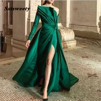 new arrival off the shoulder green evening dresses long sleeve evening gowns abendkleider 2022 robe de soiree abiye formal dress