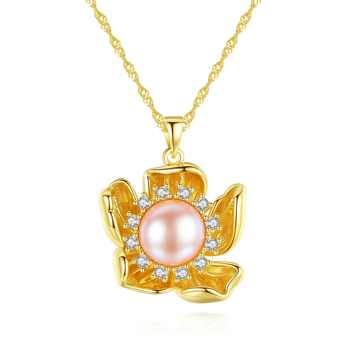 

MetJakt S925 Sterling Silver Freshwater Pearl Elegant All-match Floral-Shaped Women's Pendant Necklace