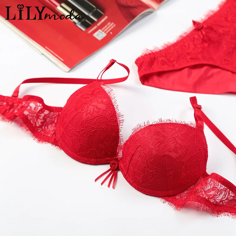 Комплект женского кружевного Бесшовного нижнего белья с чашкой пуш ап|Комплекты
