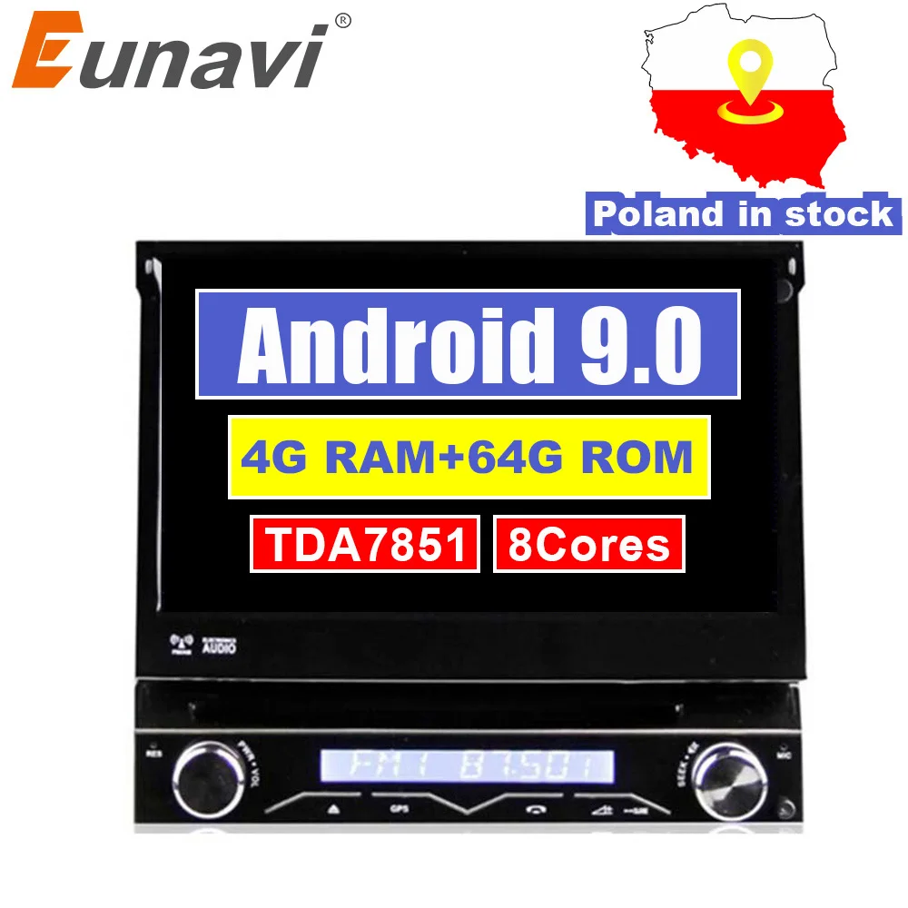 4G+64G Octa core Android 9.0 Univeral One din Car radio Multimedia Player GPS Navigation 7" IPS HD Retractable Autoradio AUX-IN