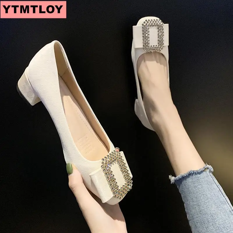 Женская обувь на высоком каблуке удобная толстом с квадратным носком осень 2019 |