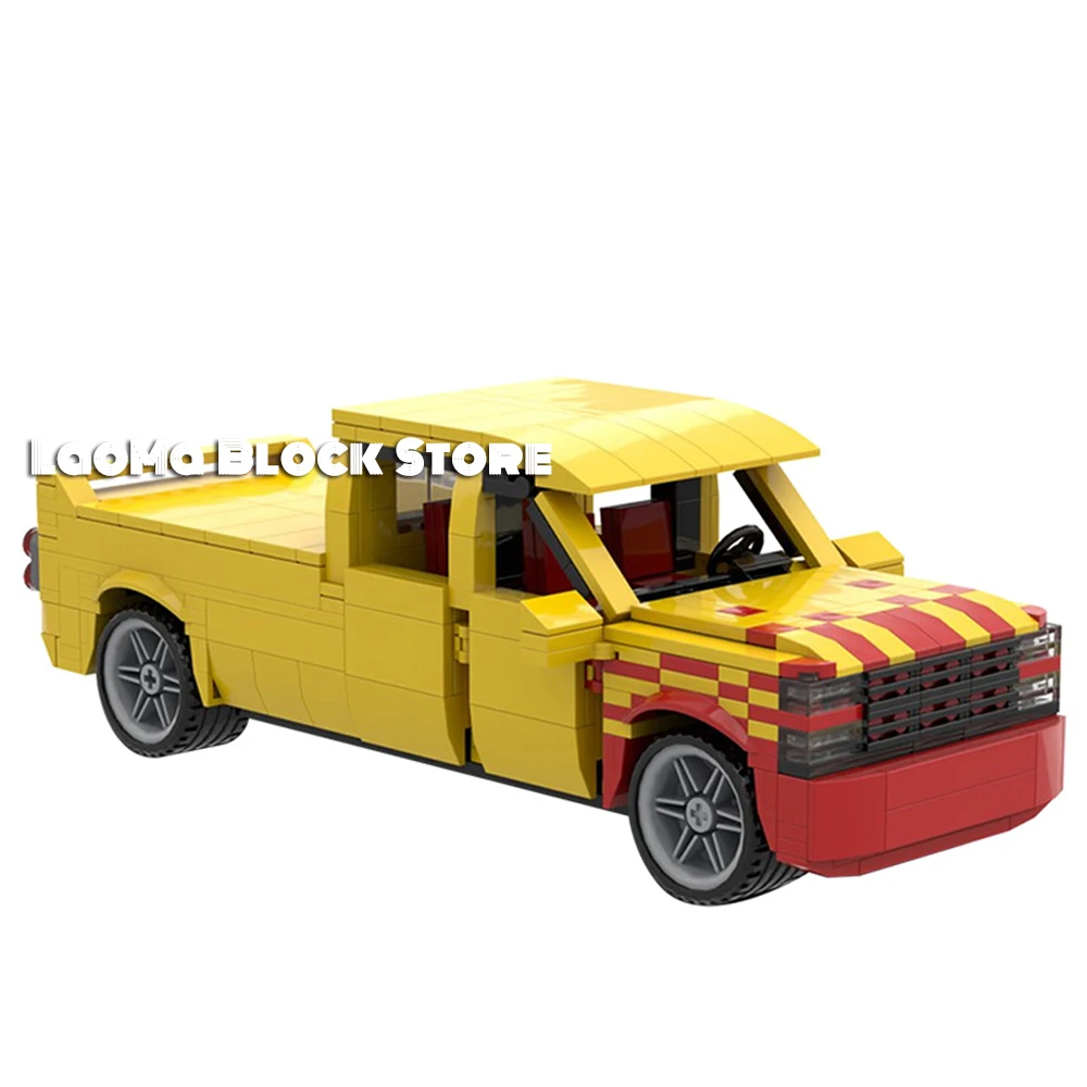 

Diy Red And yellow color Pickup MOC Car Model Building Blocks Bricks Bill Version Movies Diy MOC Blocks Christmas Gift For Kids
