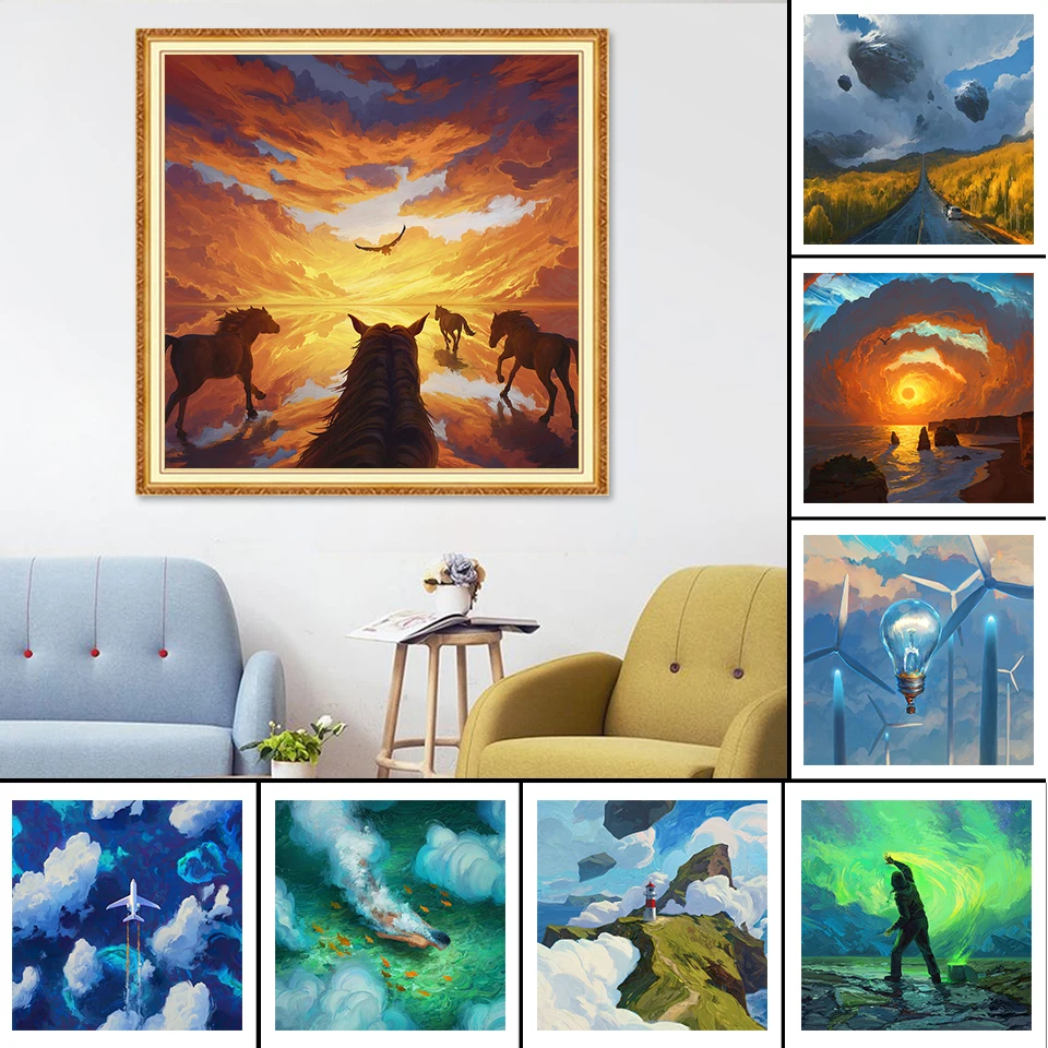 

Распродажа, 5D алмазная живопись «сделай сам», Набор для вышивки крестиком с изображением лошади, полноразмерная мозаика для вышивки, картин...