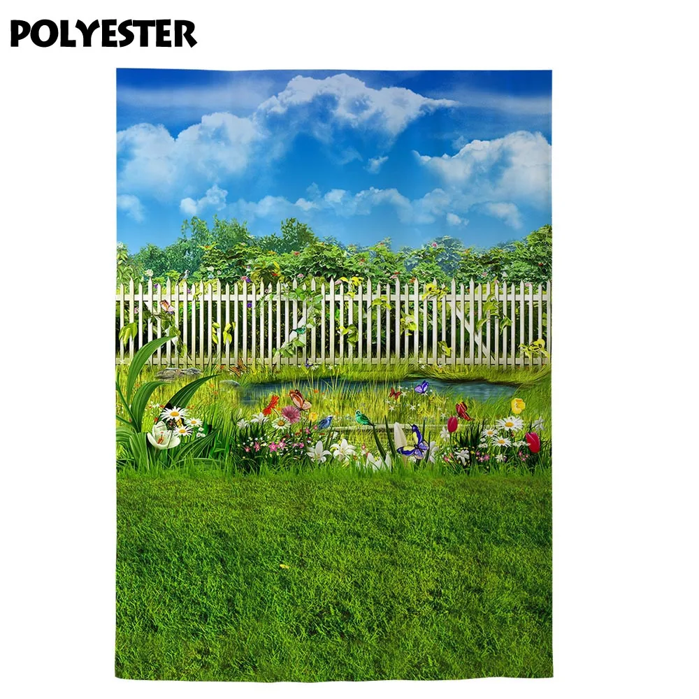 Фон для фотосъемки Funnytree весеннее поле зеленый сад забор цветок небо фон Фотофон