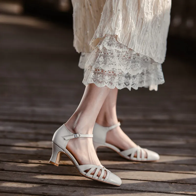 

MoonMeek Summer Women Sandals Genuine Leather High Heels Ladies Shoes Summer Shallow Fashion Party Wedding Shoes Apricot Red