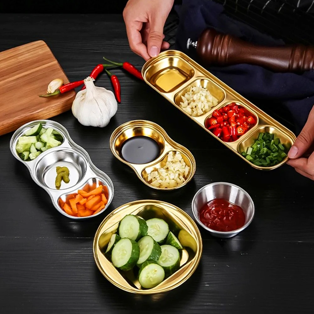 

304 Stainless Steel Pepper Roast Meat Sauce Dishes Wasabi Bowl Separate Sushi Vinegar Soy Plates Tableware Food Seasoning Tray