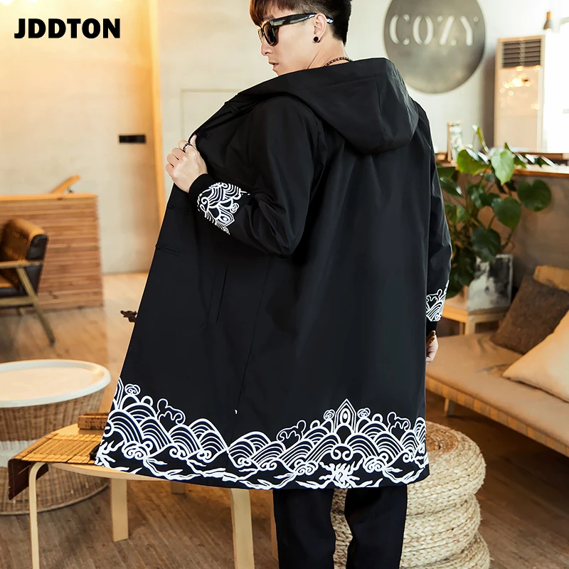 JDDTON весеннее мужское хлопковое кимоно с принтом свободный модный длинный