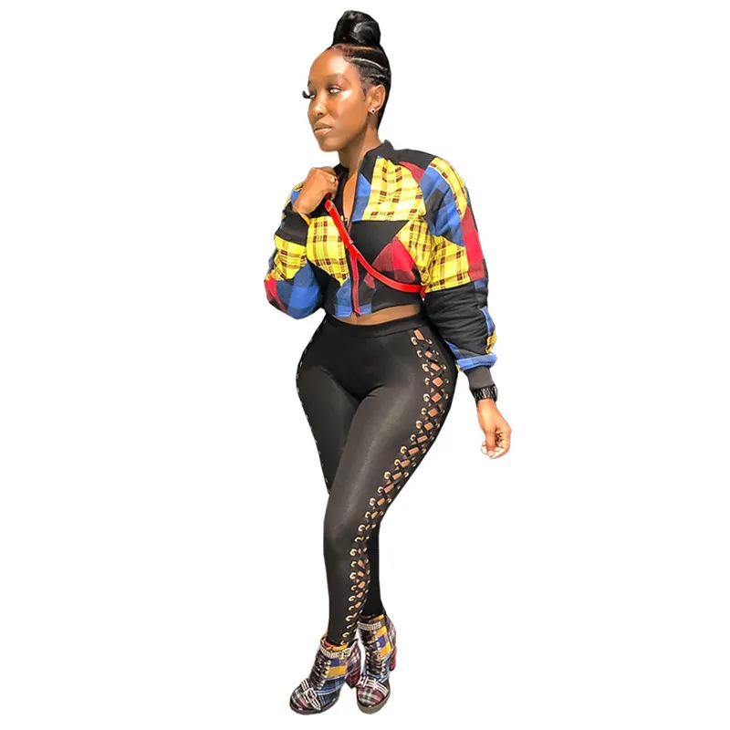 Женская клетчатая куртка-бомбер с длинным рукавом Повседневная тонкая