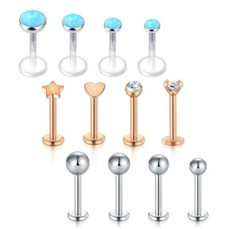16G кольца для губ серьги гвоздики из нержавеющей стали бриллиантовые козелок