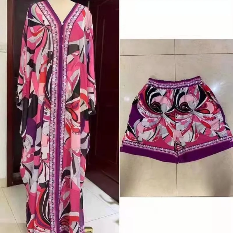 

African Clothes for Women Summer Sexy 2021 African Women Printing Plus Size Long Dress with Pant African Suit