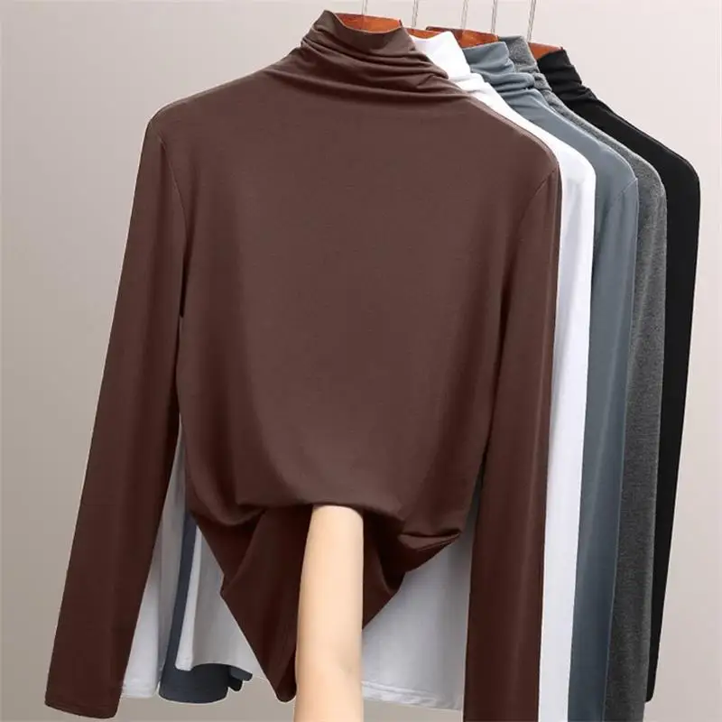 

Modale Semi-high-necked Undershirt Lady Autumn/winter Fashion Aesthetic Top Large Size Comfortable Slim Slim Solid T-shirt