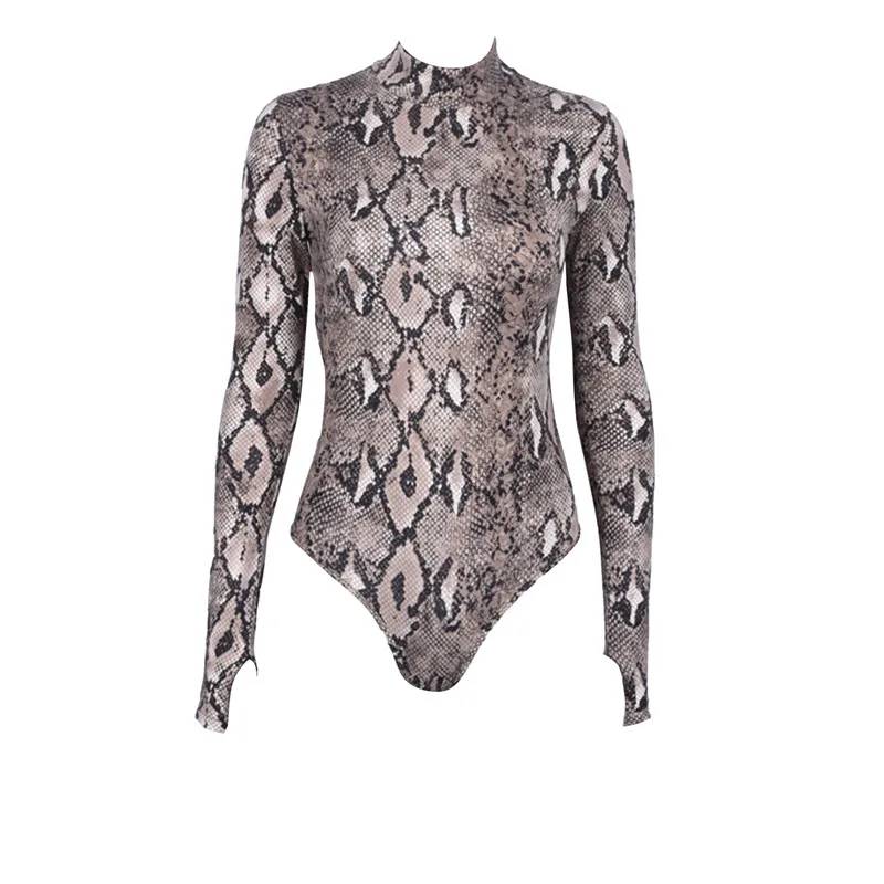 

2020 Sexy Hot Women Long Sleeve Turtleneck Bodycon Slim Romper Tops Snake Skin Print Clubwear Party Jumpsuit Outwear New