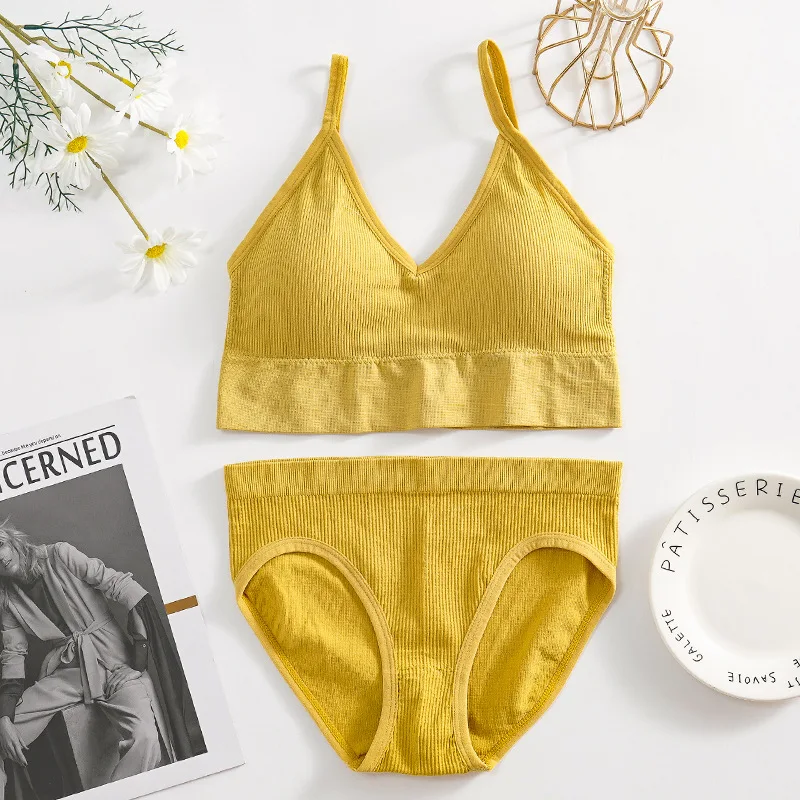 Женский спортивный комплект нижнего белья CHRLEISURE однотонный с U образным открытой