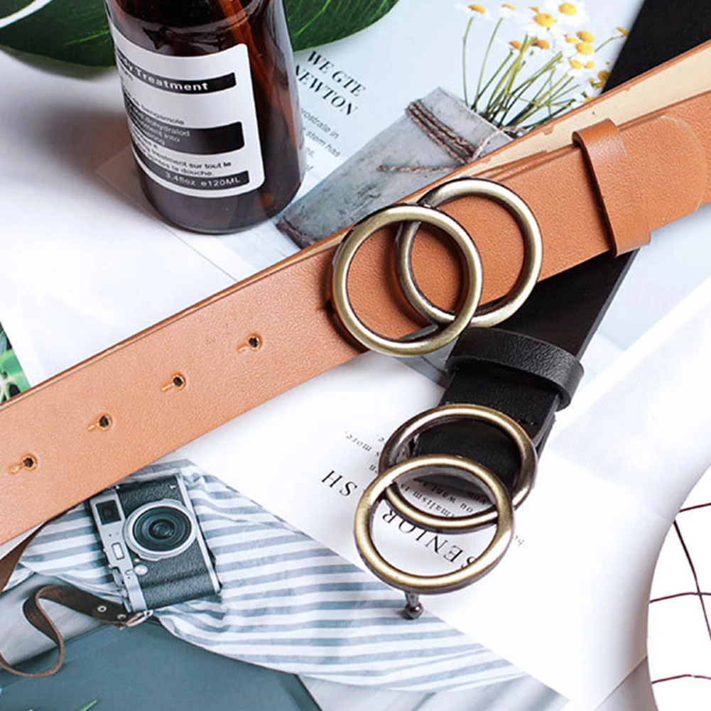 Ремень с двойной круглой пряжкой для мужчин и женщин повседневный регулируемый