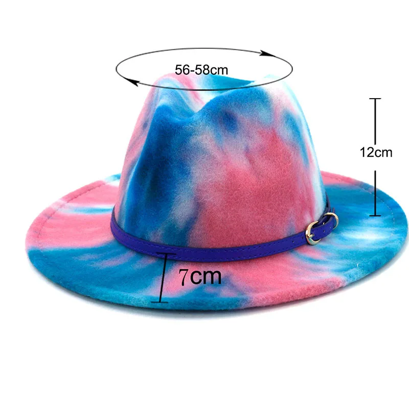 

Women's cap hats autumn winter classic Tie dye Jazz Hat European American for men fedoras fashion new 2021 felt buckle strap sun