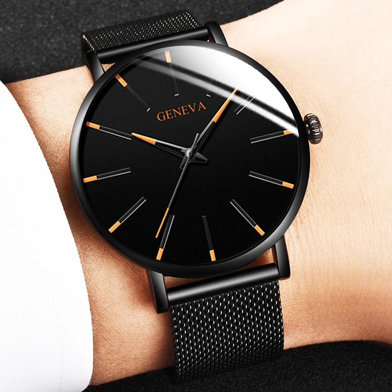 

Reloj de pulsera de cuarzo para hombre, de acero inoxidable, ultrafino, con correa de malla, para negocios, 2021