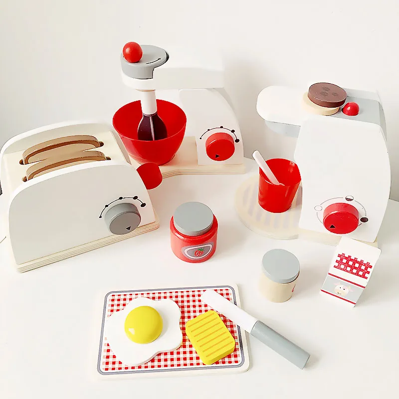 

Wooden Toy Kitchen Toy Kit Simulation Cooking Pancake Coffee Machine Bread Maker Set Game Pretend Kitchen Toy Kid Gift Set